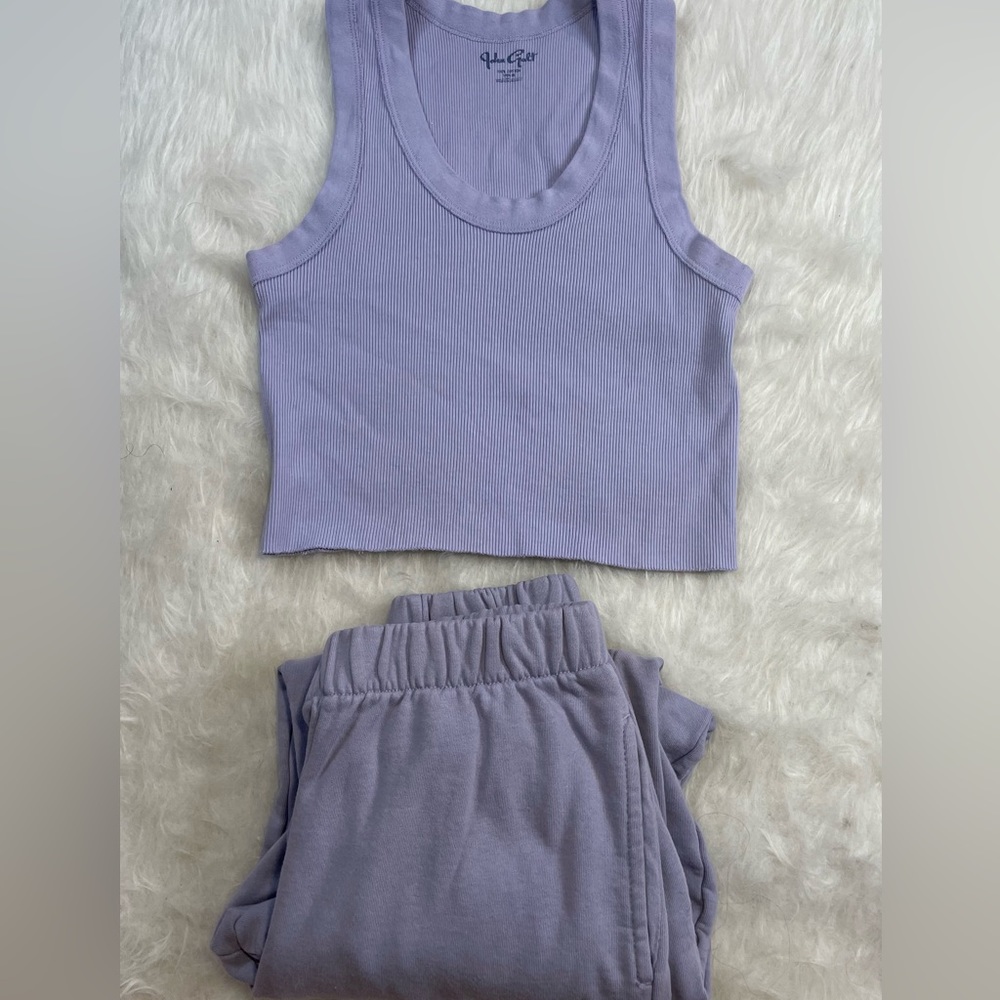 Lavender sweatpants and ribbed cami set